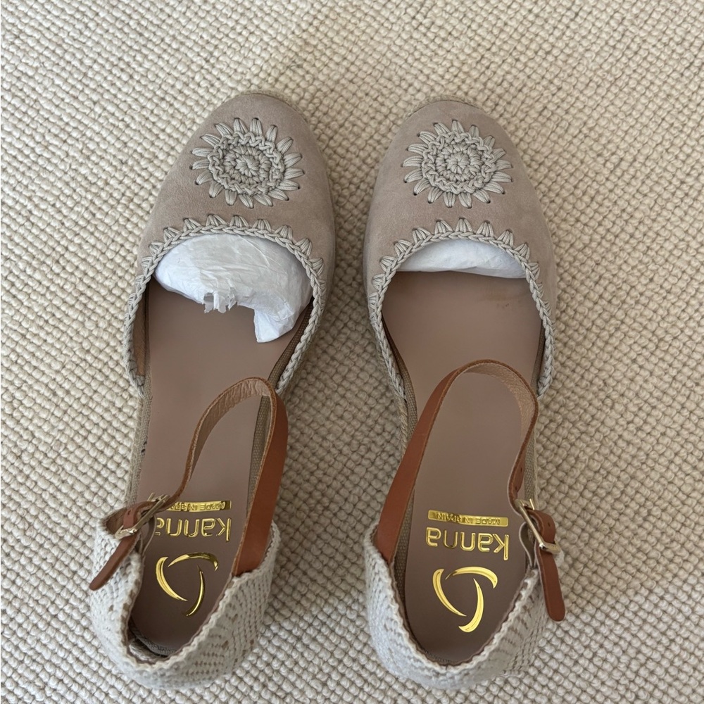 Kanna Taupe Suede Embroidered Espadrilles - Picture 6 of 10